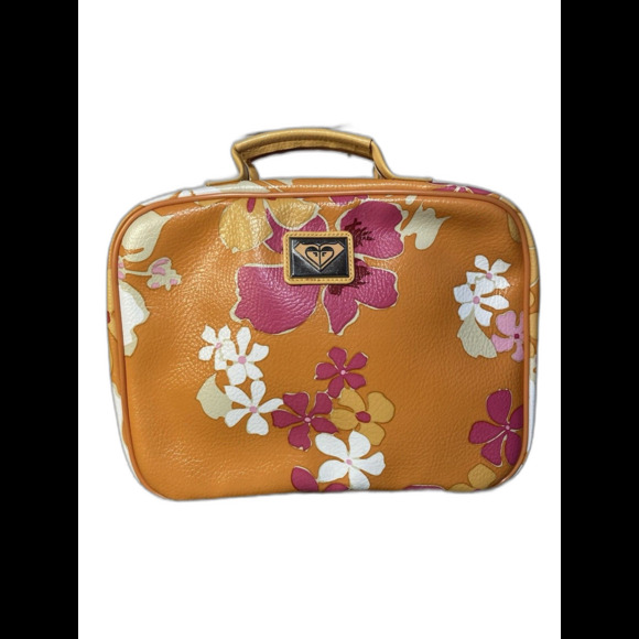RARE Vintage Y2K Roxy Quicksilver Orange Pink Floral Travel Cosmetic Luggage Bag - Picture 1 of 11